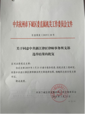 浙江律匠律师事务所党支部获批成立,我们有组织啦!